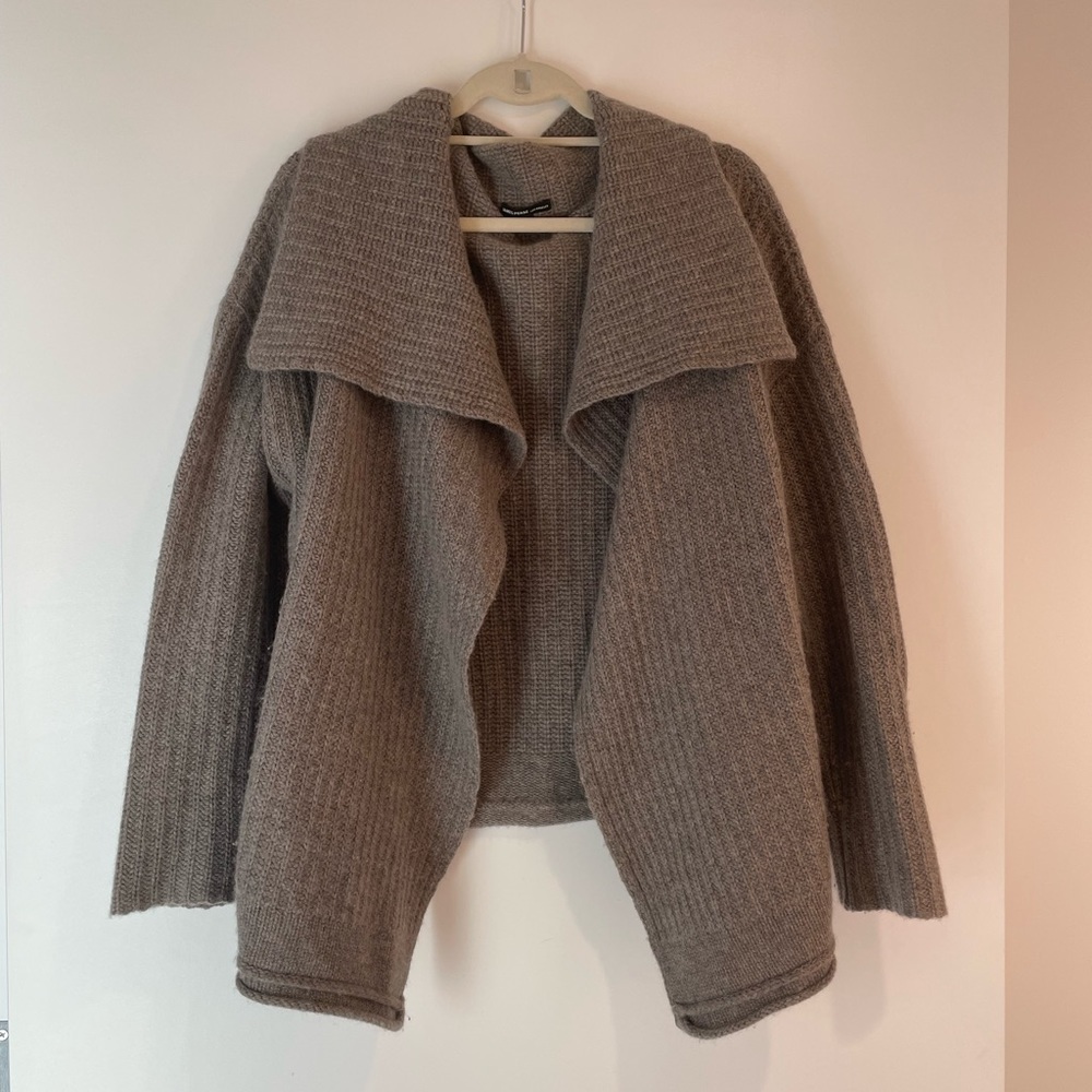 James Perse Cashmere Drape Front Cardigan Brown/Grey Ribbed Knit Size 4 (XL)